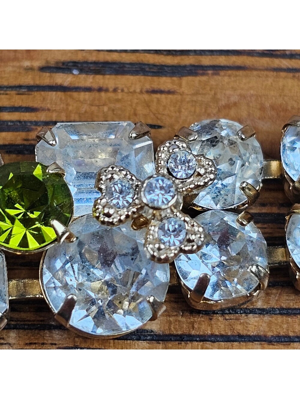 Vintage Eisenberg Ice Rhinestone Bracelet Green Smoky Crystal Signed 7" - Picture 15 of 15